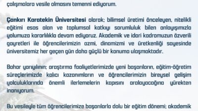 Üniversitemizin kıymetli akademik ve idari personeli, sevgili öğrencilerimiz; 2025–2026 Akademik